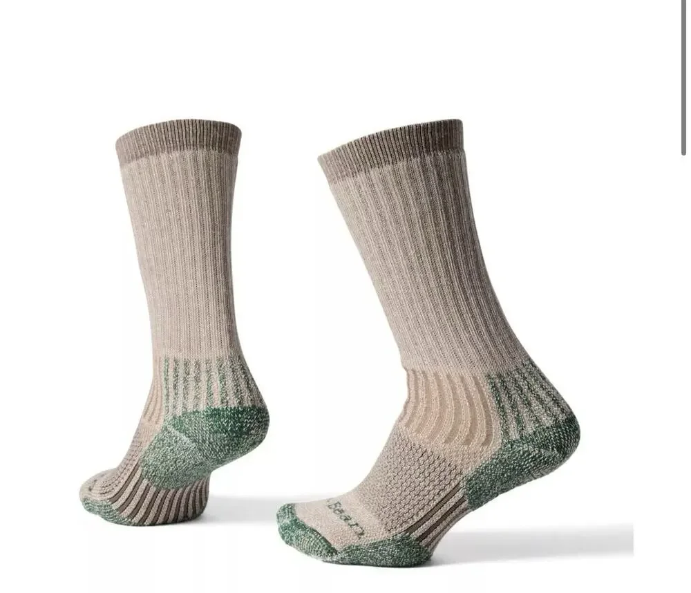 LL Bean Merino Wool Boot Socks Men's 9-12 Dark Khaki USA Made Hiking Camping